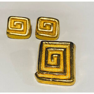 Vintage Gold Plated Swirl Ear Rings and Brooch